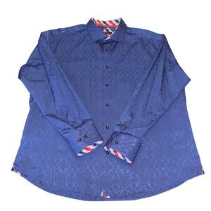 Bespoke Moda | Mens 3XL | Blue Geometric Pattern | Dress Shirt | Long Sleeved